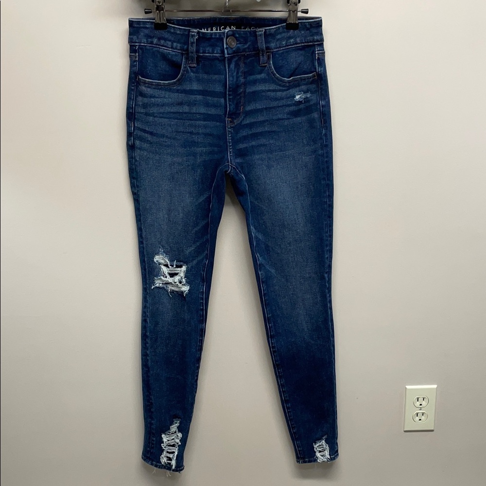 NWOT American Eagle The Dream Jean Hi Rise Jegging Distressed Hem 4